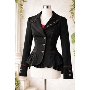 Carlo Pik Blazer Women Sz 6 Black Goth Glam Peplum Y2K Avant Garde Made in Italy